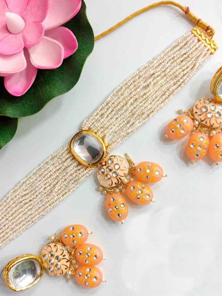 Peach Alloy Festival Wear Kundan Necklace