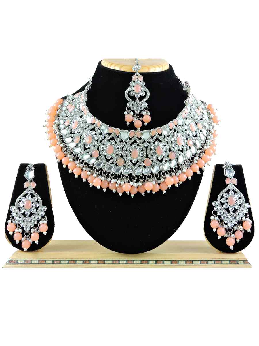 Peach Alloy Festival Wear Kundan Necklace