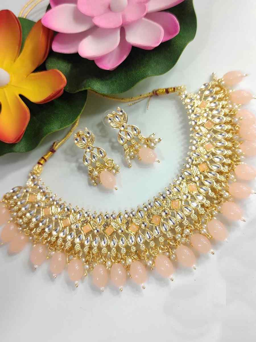 Peach Alloy Festival Wear Kundan Necklace