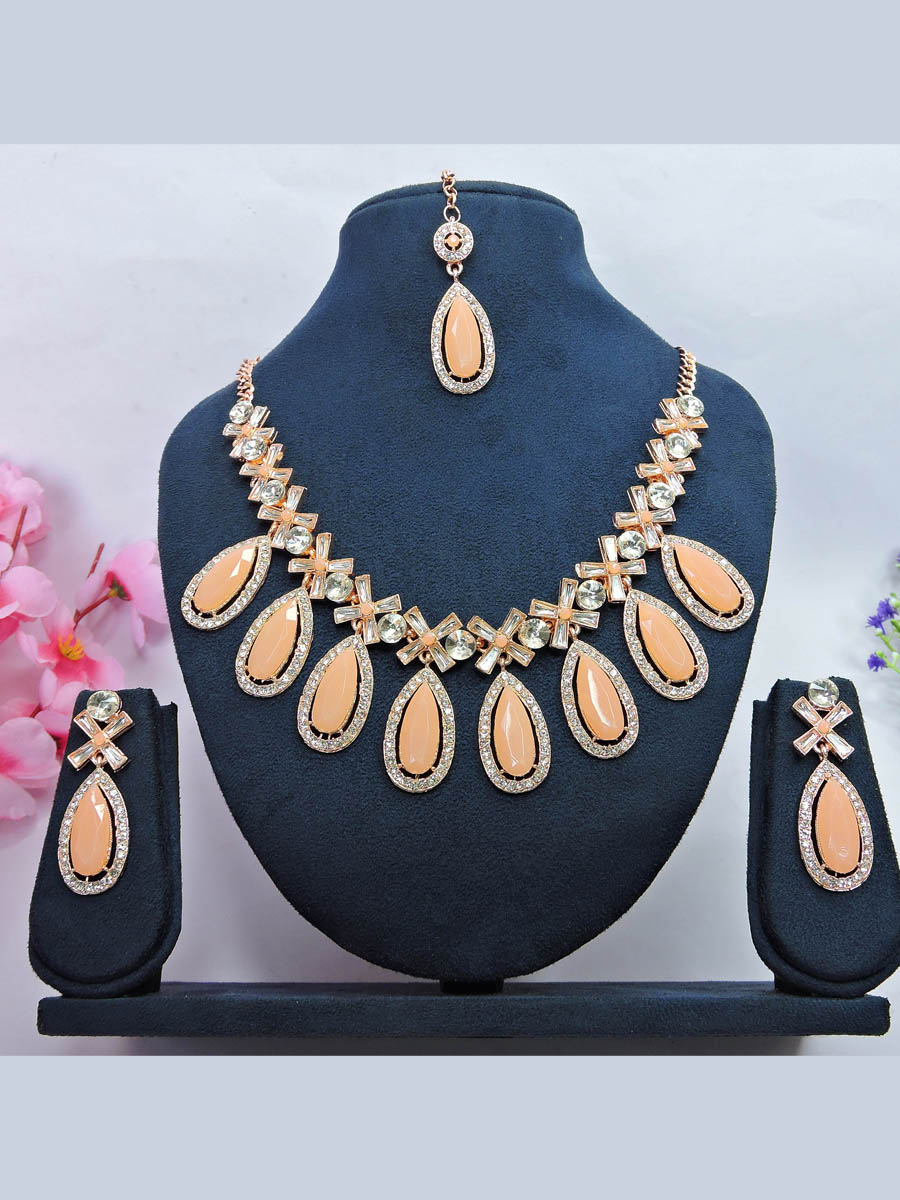 Peach Alloy Festival Wear Kundan Necklace