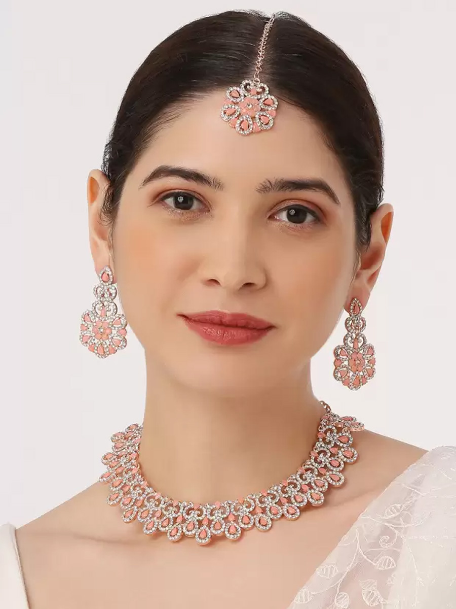 Peach Alloy Festival Wear Kundan Necklace