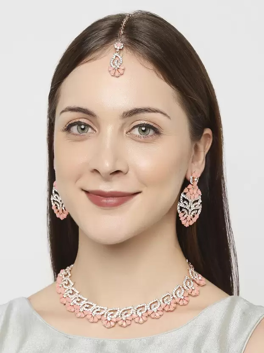 Peach Alloy Festival Wear Kundan Necklace