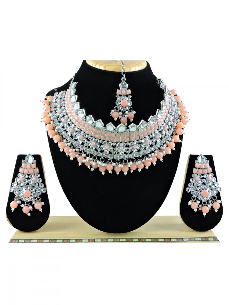 Peach Alloy Festival Wear Kundan Necklace