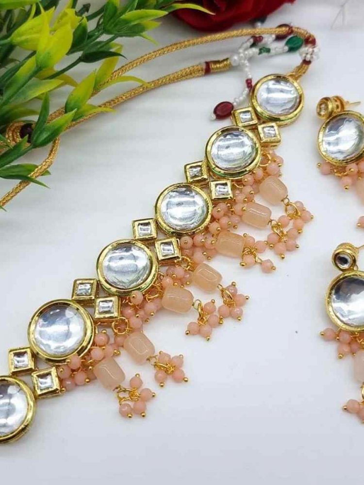 Peach Alloy Festival Wear Kundan Necklace