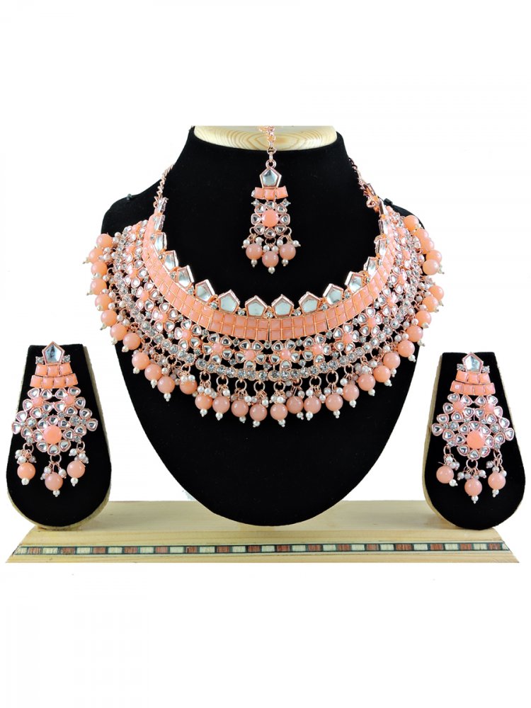Peach Alloy Festival Wear Kundan Necklace