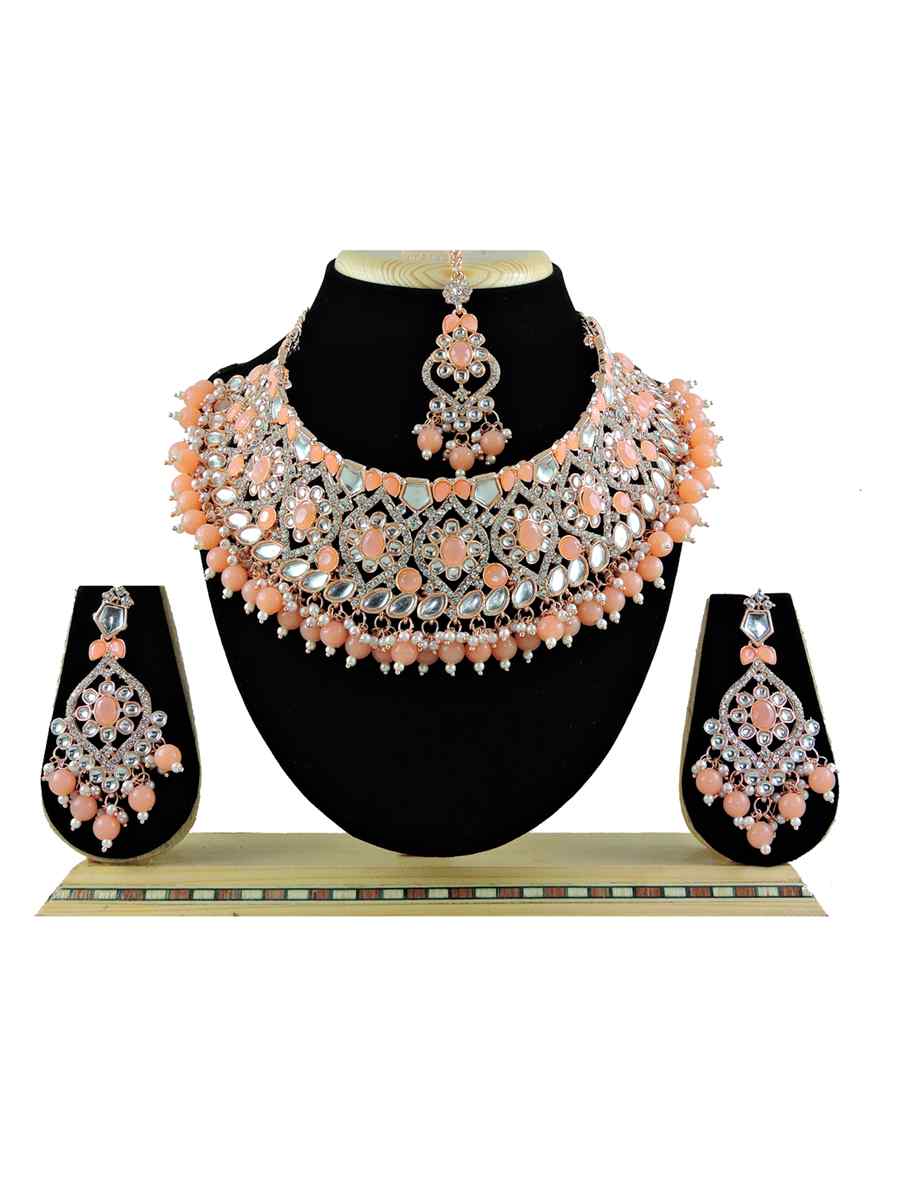 Peach Alloy Festival Wear Kundan Necklace