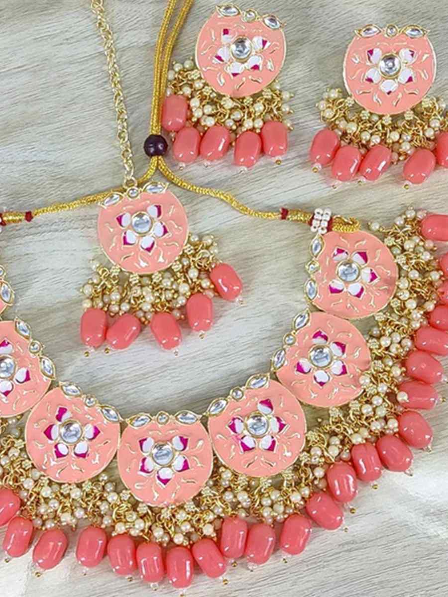 Peach Alloy Festival Wear Kundan Necklace