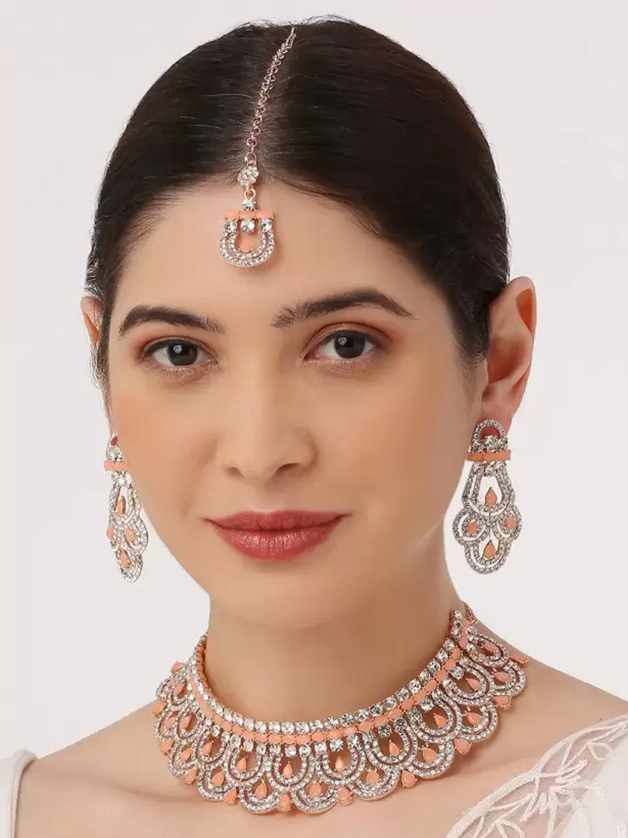 Peach Alloy Festival Wear Kundan Necklace