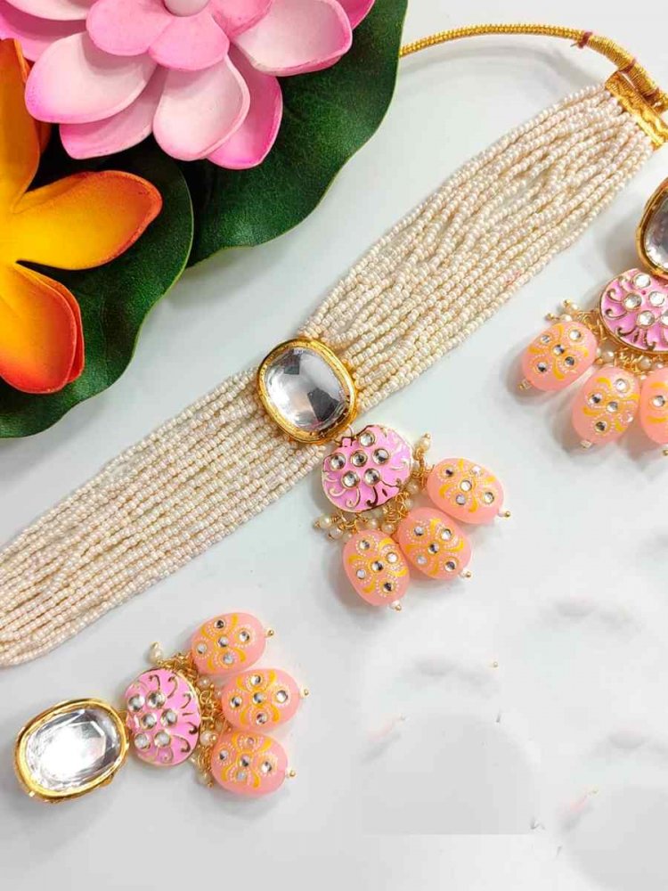 Peach Alloy Festival Wear Kundan Necklace