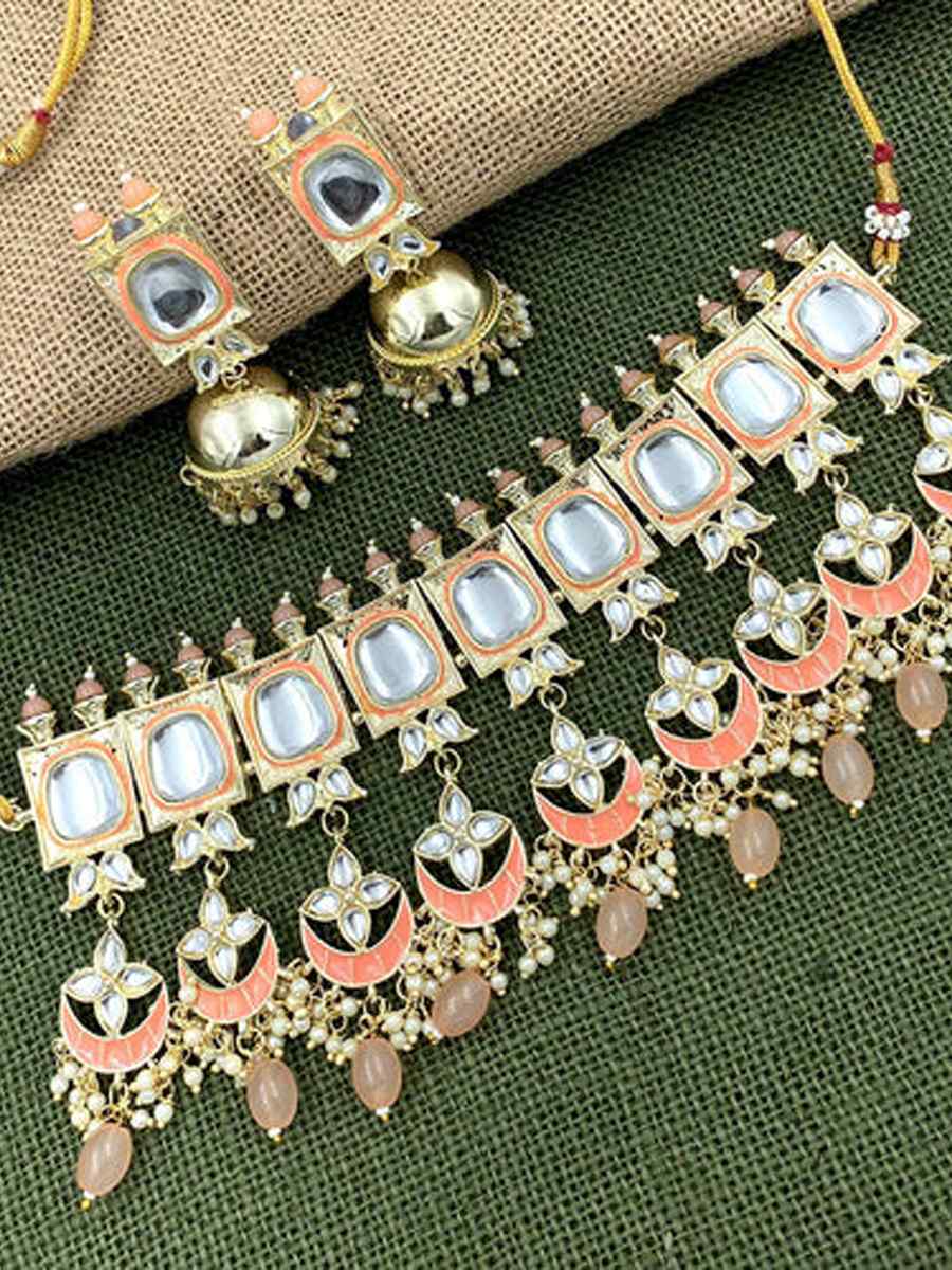 Peach Alloy Festival Wear Meenakari Necklace