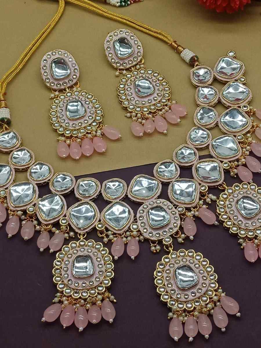 Peach Alloy Metal Festival Wear Kundan Necklace