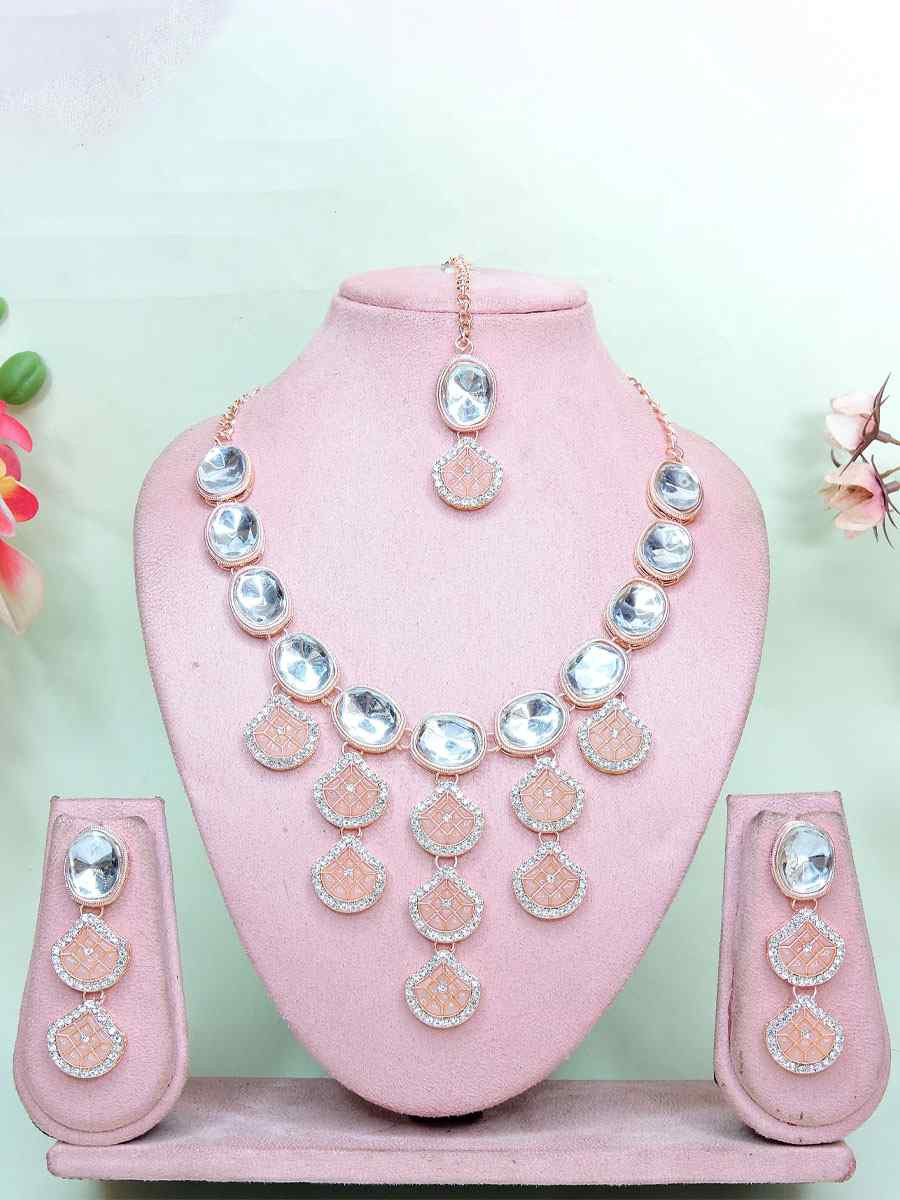 Peach Alloy Metal Festival Wear Kundan Necklace