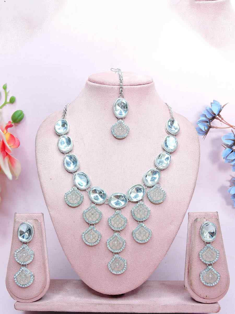 Peach Alloy Metal Festival Wear Kundan Necklace