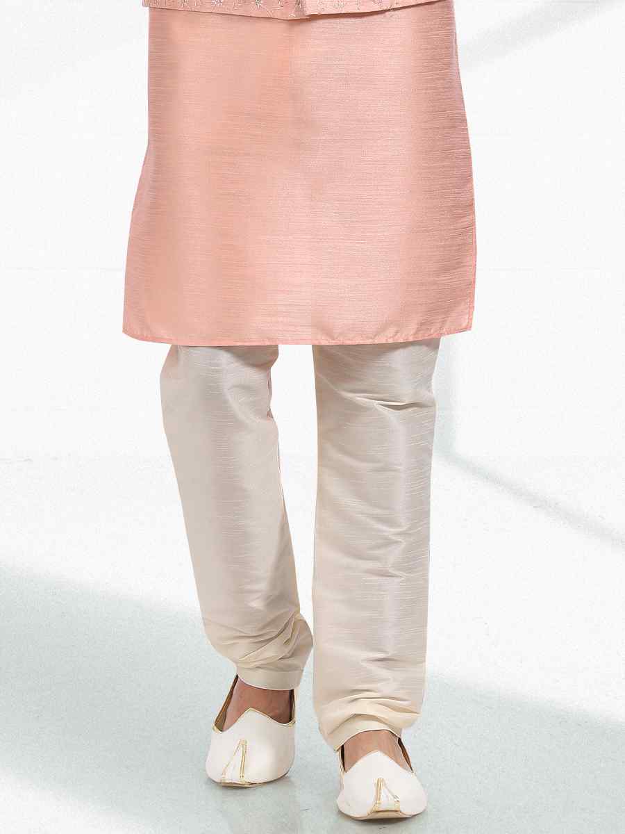 Peach Art Banarasi Silk Woven Festival Party Kurta