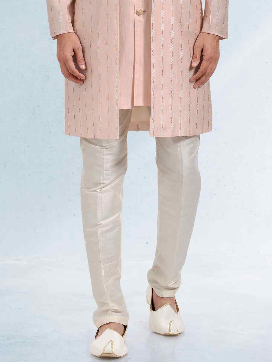 Peach Art Banarasi Silk Woven Festival Party Kurta