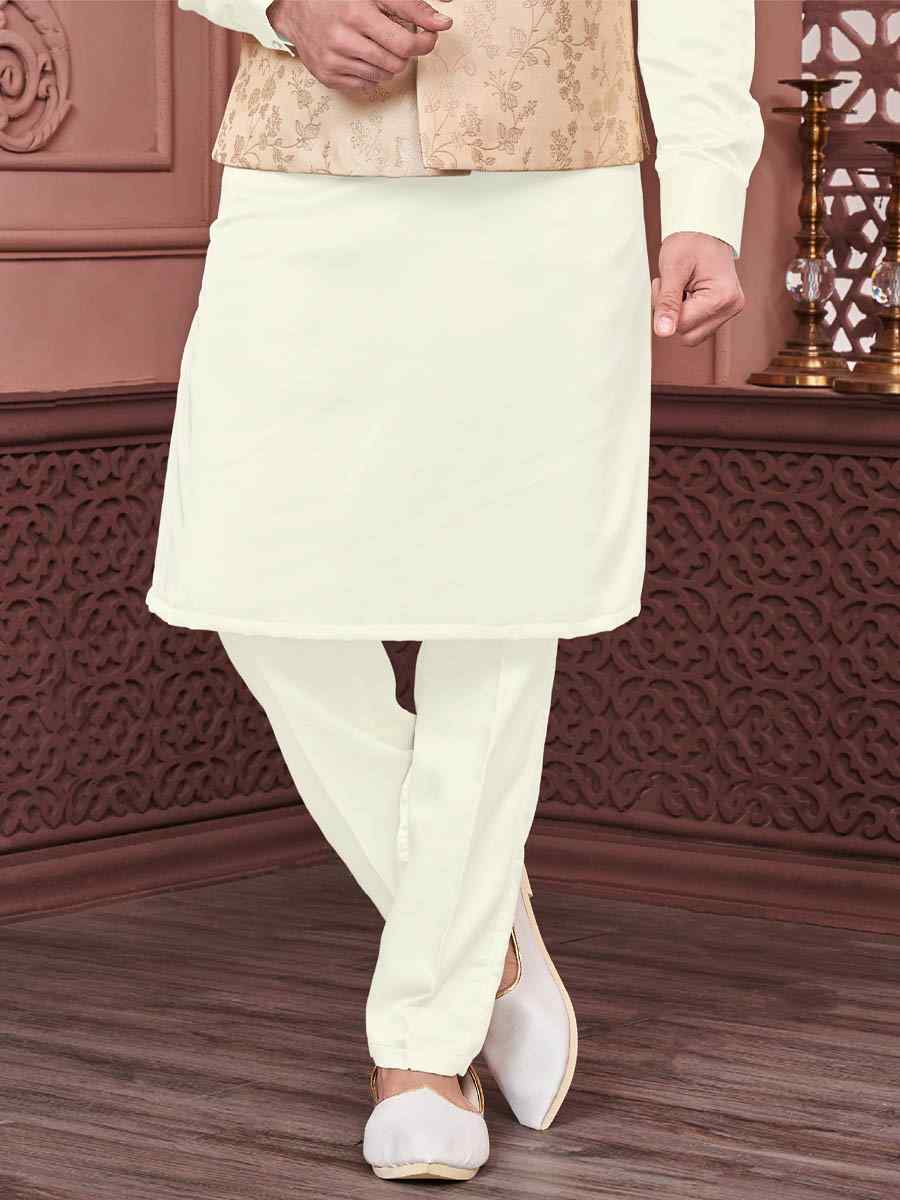 Peach Art Banarasi Silk Woven Festival Wedding Kurta