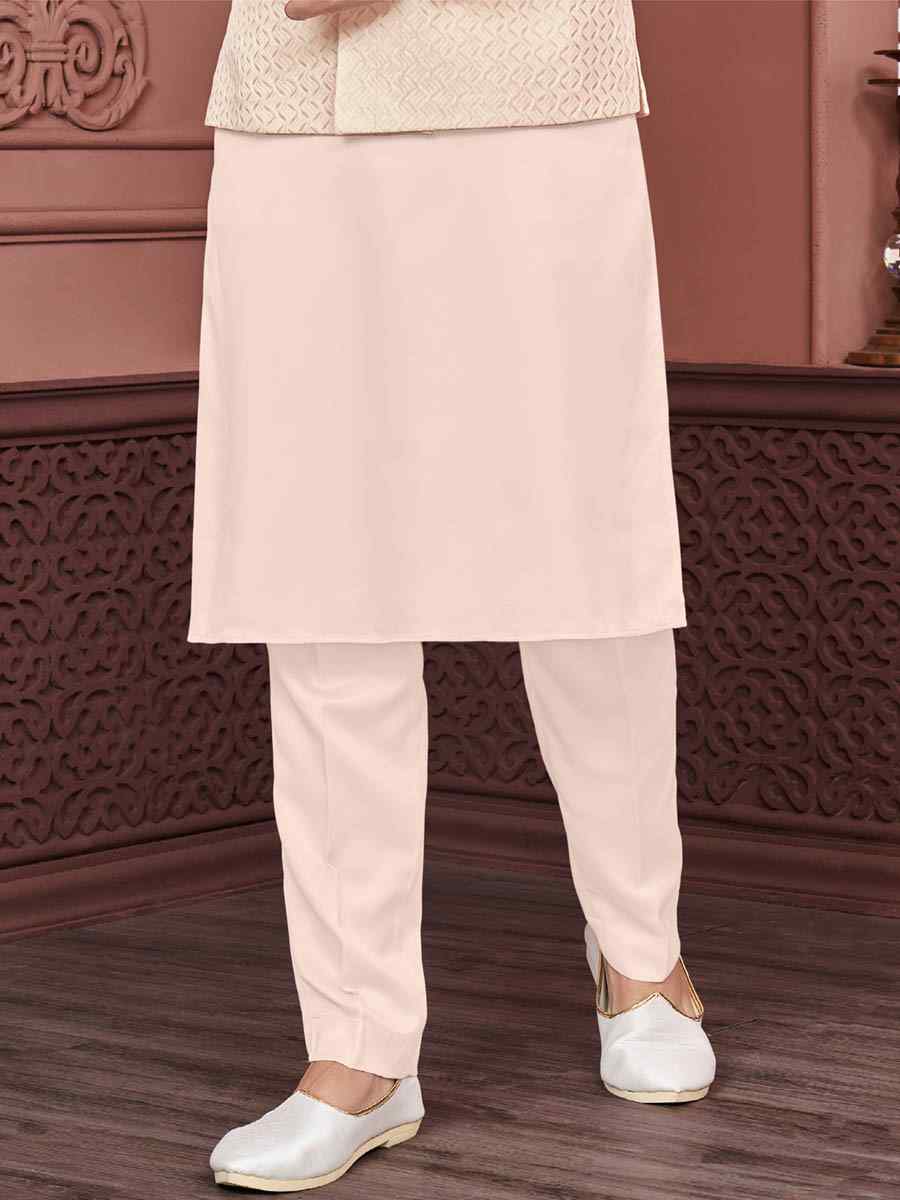 Peach Art Banarasi Silk Woven Festival Wedding Kurta