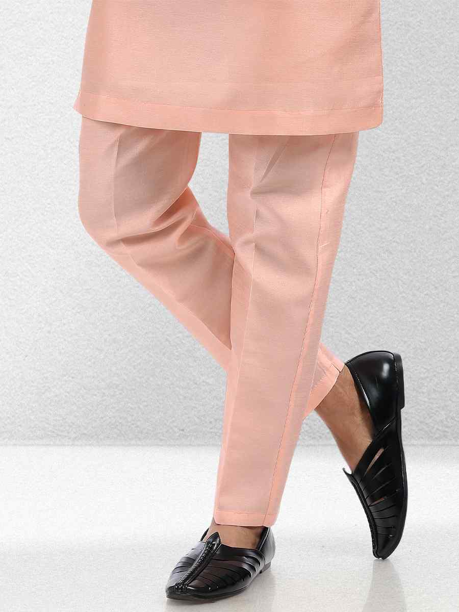 Peach Art Banarasi Silk Woven Festival Wedding Kurta