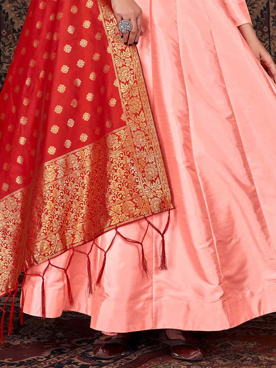 Peach Art Silk Embroidered Festival Anarkali Salwar Kameez