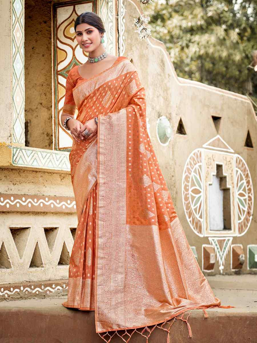 Peach Assam Silk Handwoven Festival Wedding Fancy Heavy Border Saree