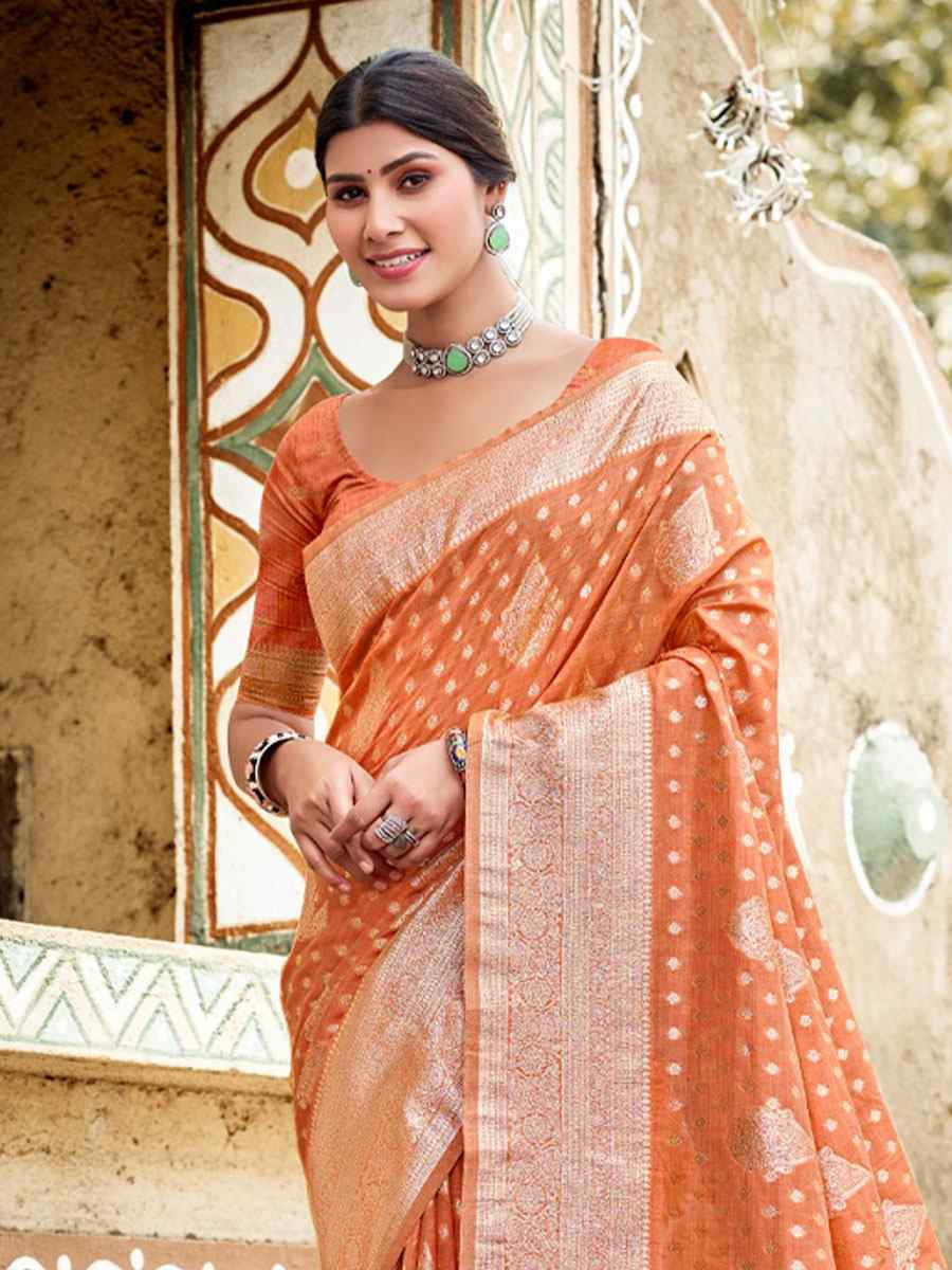 Peach Assam Silk Handwoven Festival Wedding Fancy Heavy Border Saree