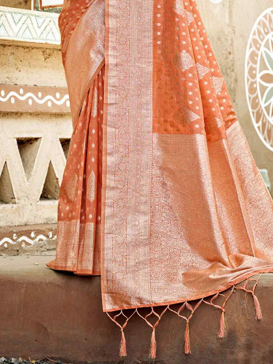 Peach Assam Silk Handwoven Festival Wedding Fancy Heavy Border Saree