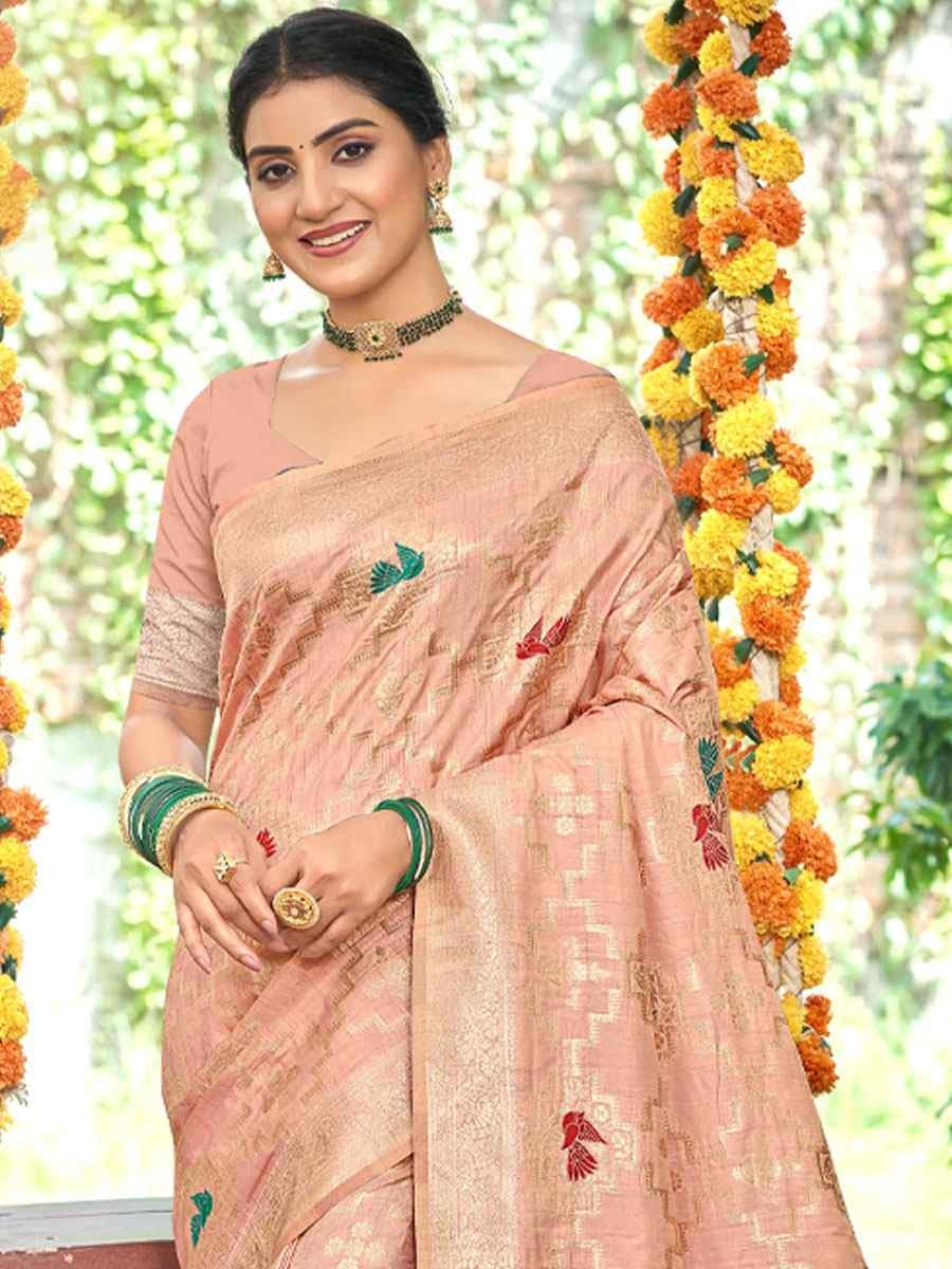 Peach Assam Silk Handwoven Traditional Bridal Reception Festival Wedding Fancy Classic Style Sarees