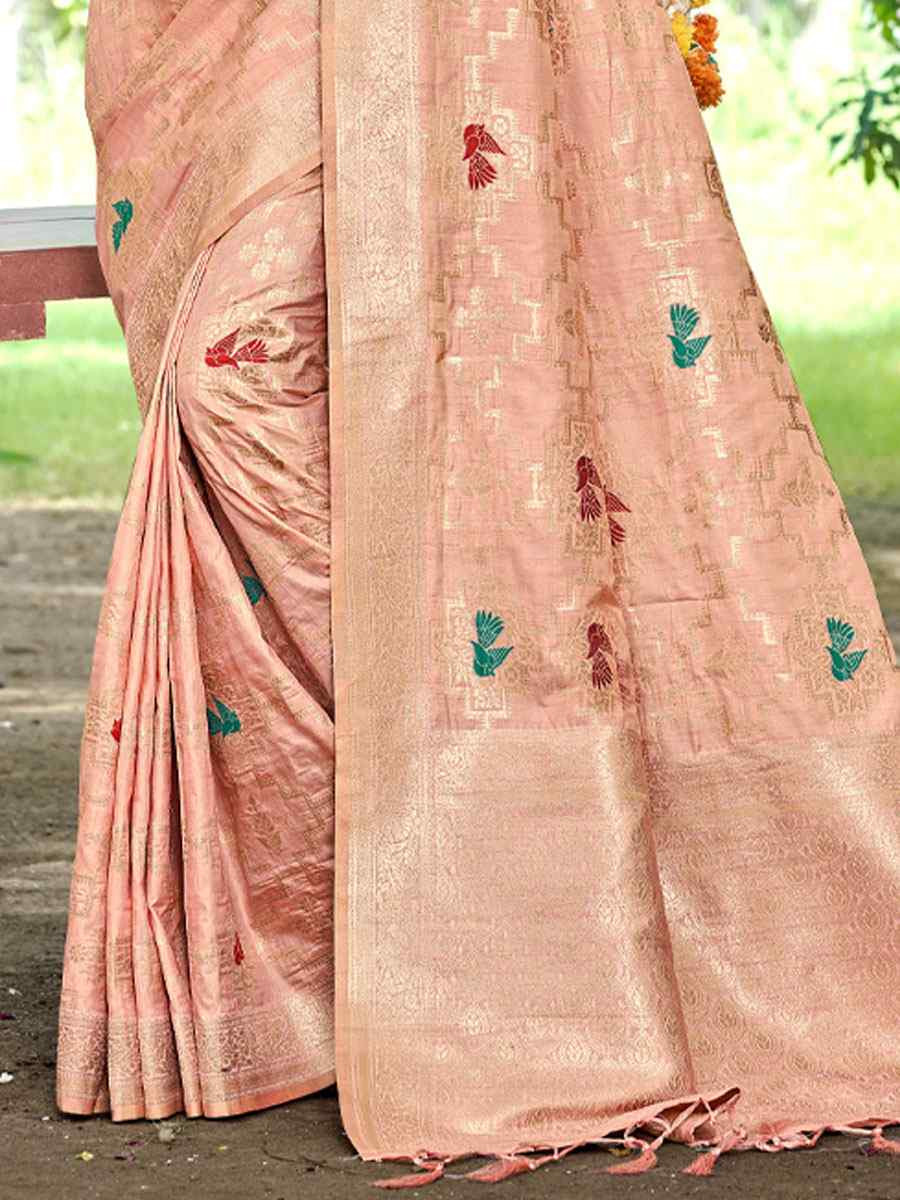 Peach Assam Silk Handwoven Traditional Bridal Reception Festival Wedding Fancy Classic Style Sarees