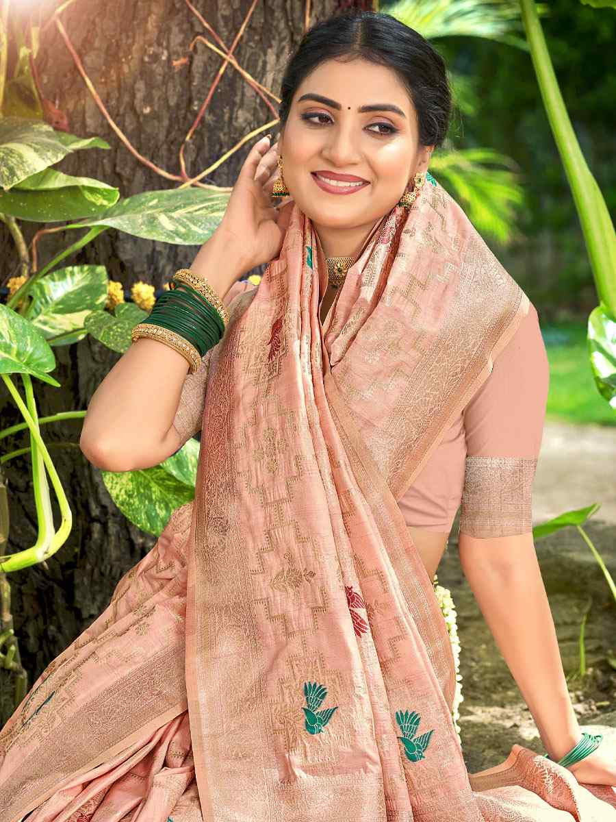 Peach Assam Silk Handwoven Traditional Bridal Reception Festival Wedding Fancy Classic Style Sarees
