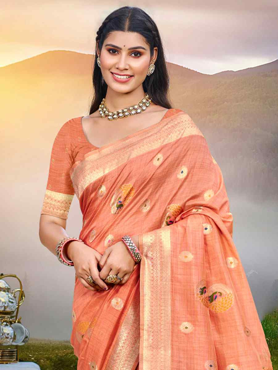 Peach Assam Silk Handwoven Traditional Bridal Reception Festival Wedding Fancy Classic Style Sarees