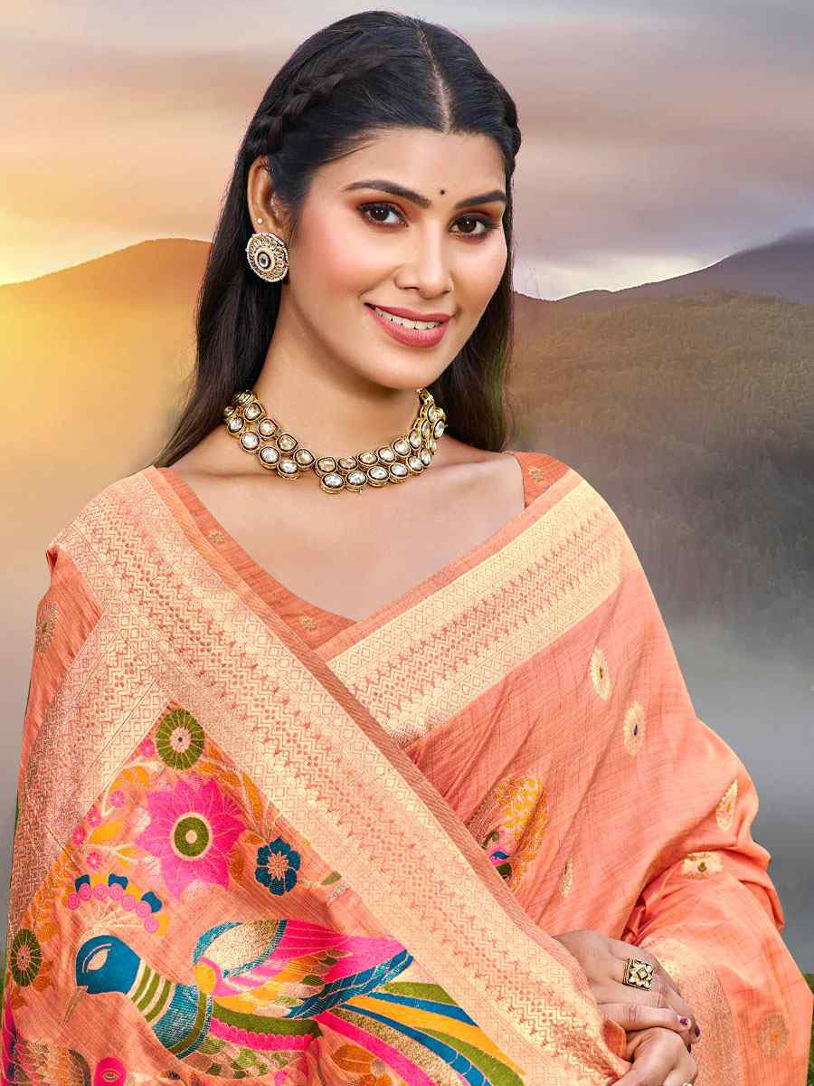 Peach Assam Silk Handwoven Traditional Bridal Reception Festival Wedding Fancy Classic Style Sarees