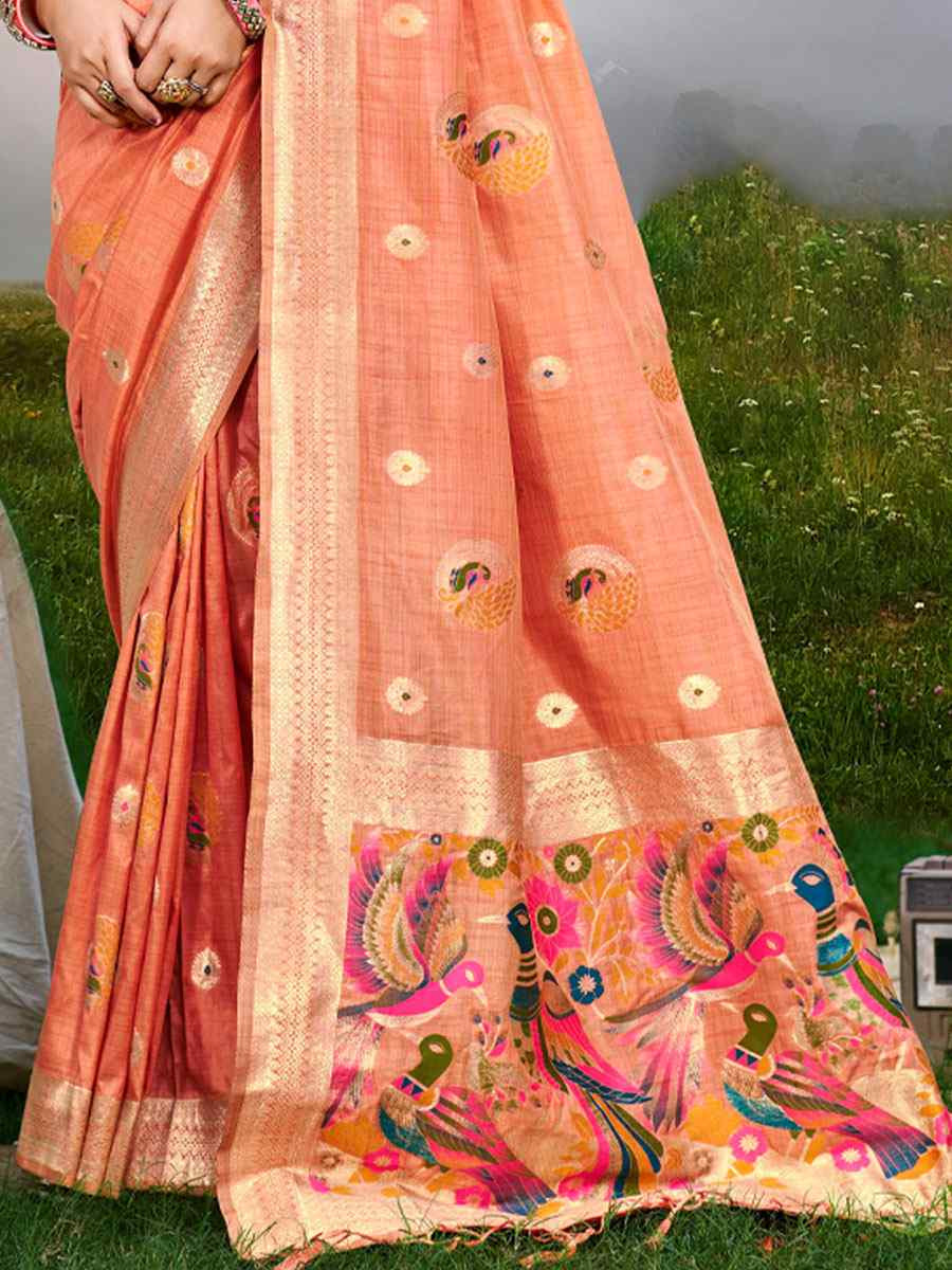 Peach Assam Silk Handwoven Traditional Bridal Reception Festival Wedding Fancy Classic Style Sarees