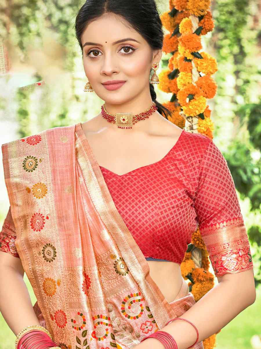 Peach Assam Silk Handwoven Traditional Bridal Reception Festival Wedding Fancy Classic Style Sarees