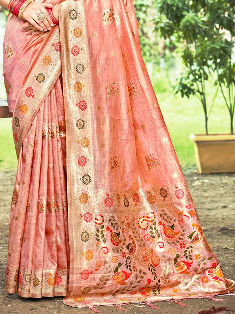 Peach Assam Silk Handwoven Traditional Bridal Reception Festival Wedding Fancy Classic Style Sarees