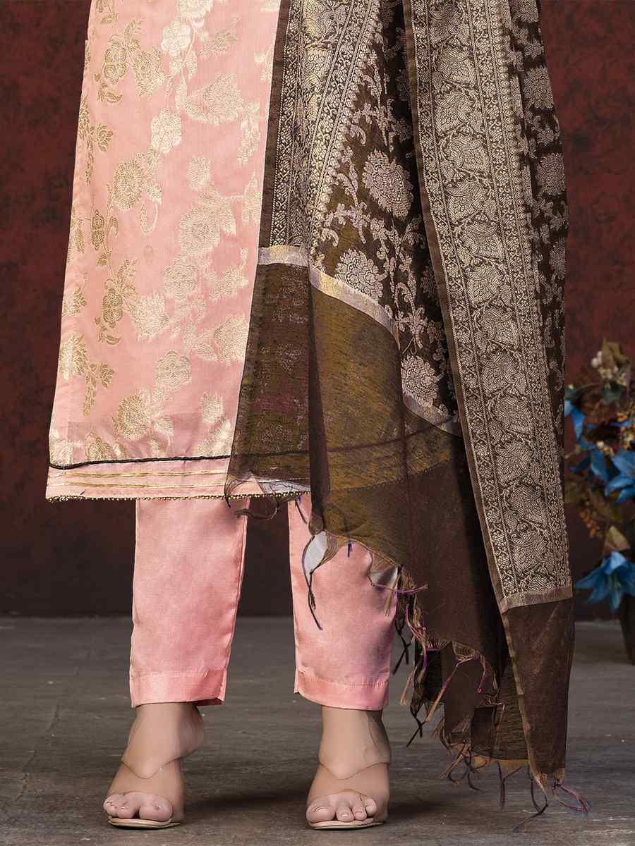 Peach Banarasi Jacquard Embroidered Casual Festival Pant Salwar Kameez