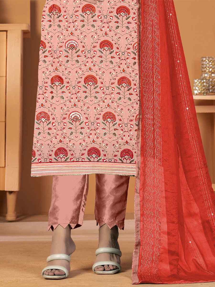 Peach Banarasi Jacquard Embroidered Casual Festival Pant Salwar Kameez