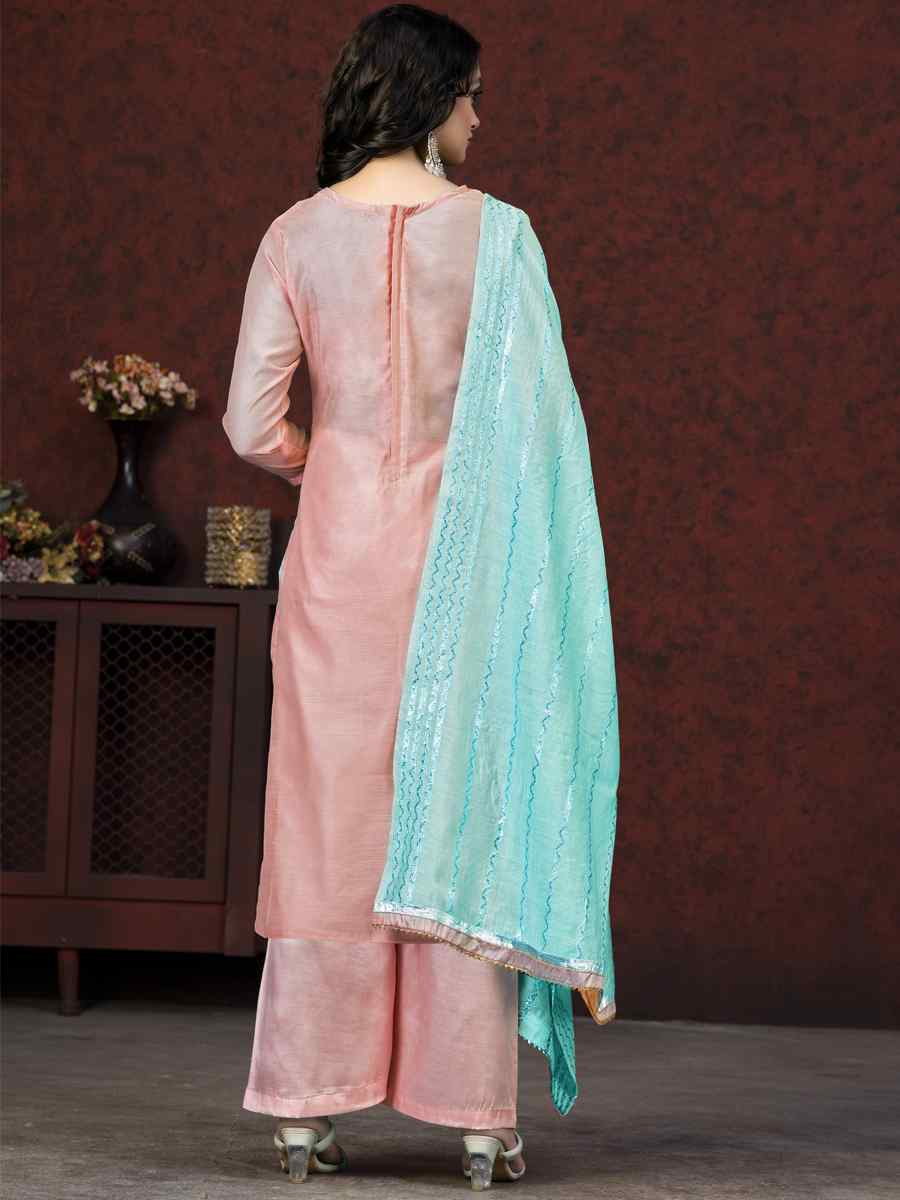 Peach Banarasi Jacquard Embroidered Casual Festival Pant Salwar Kameez