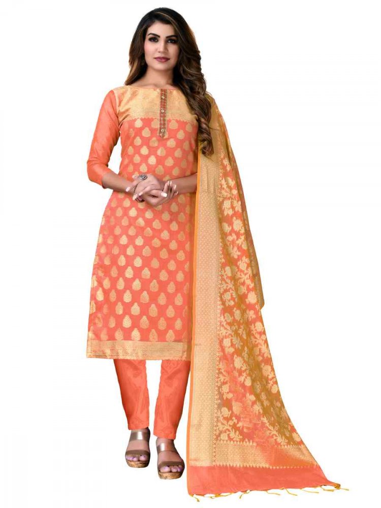 Peach Banarasi Jacquard Embroidered Festival Wedding Pant Salwar Kameez