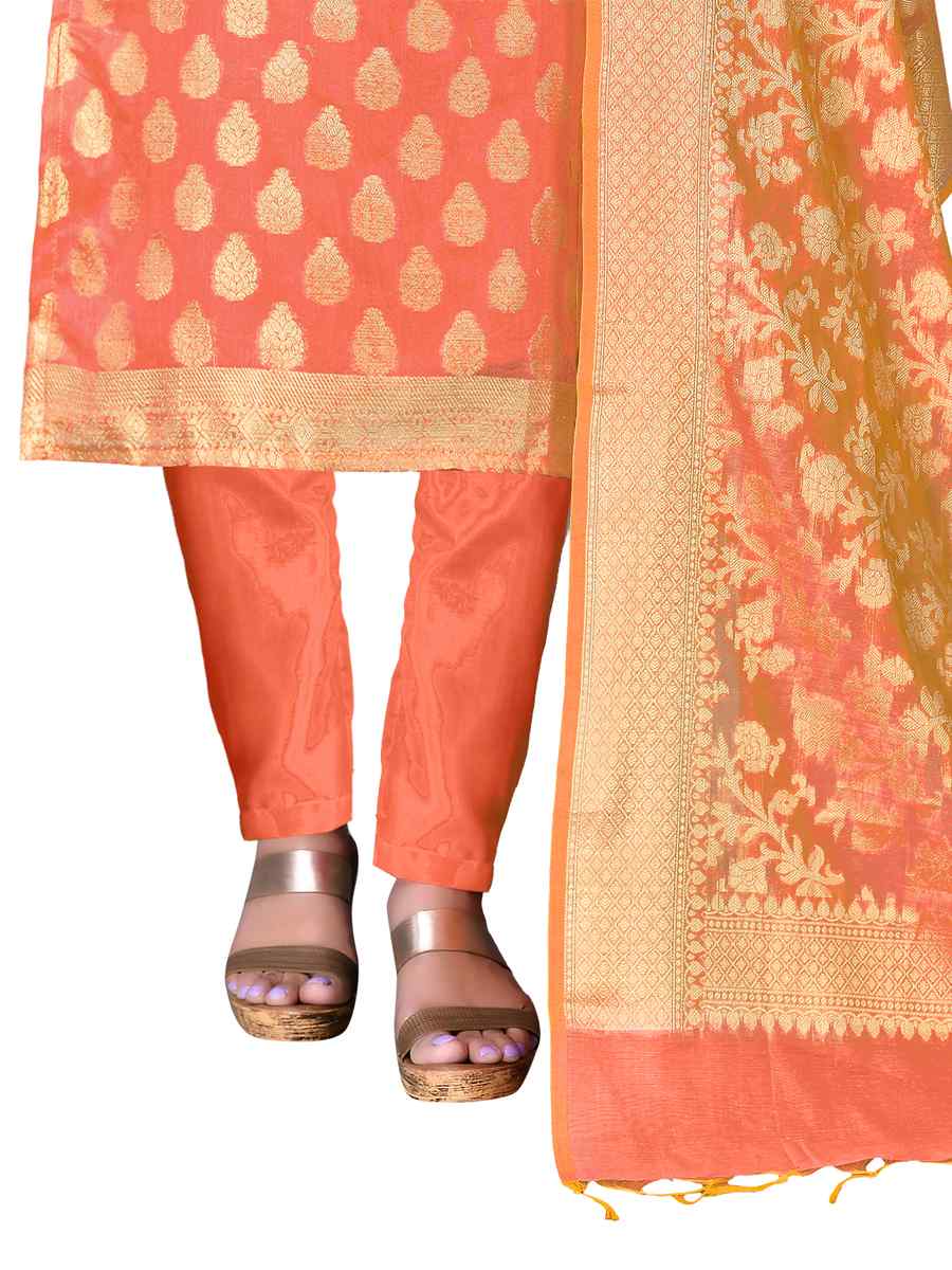 Peach Banarasi Jacquard Embroidered Festival Wedding Pant Salwar Kameez