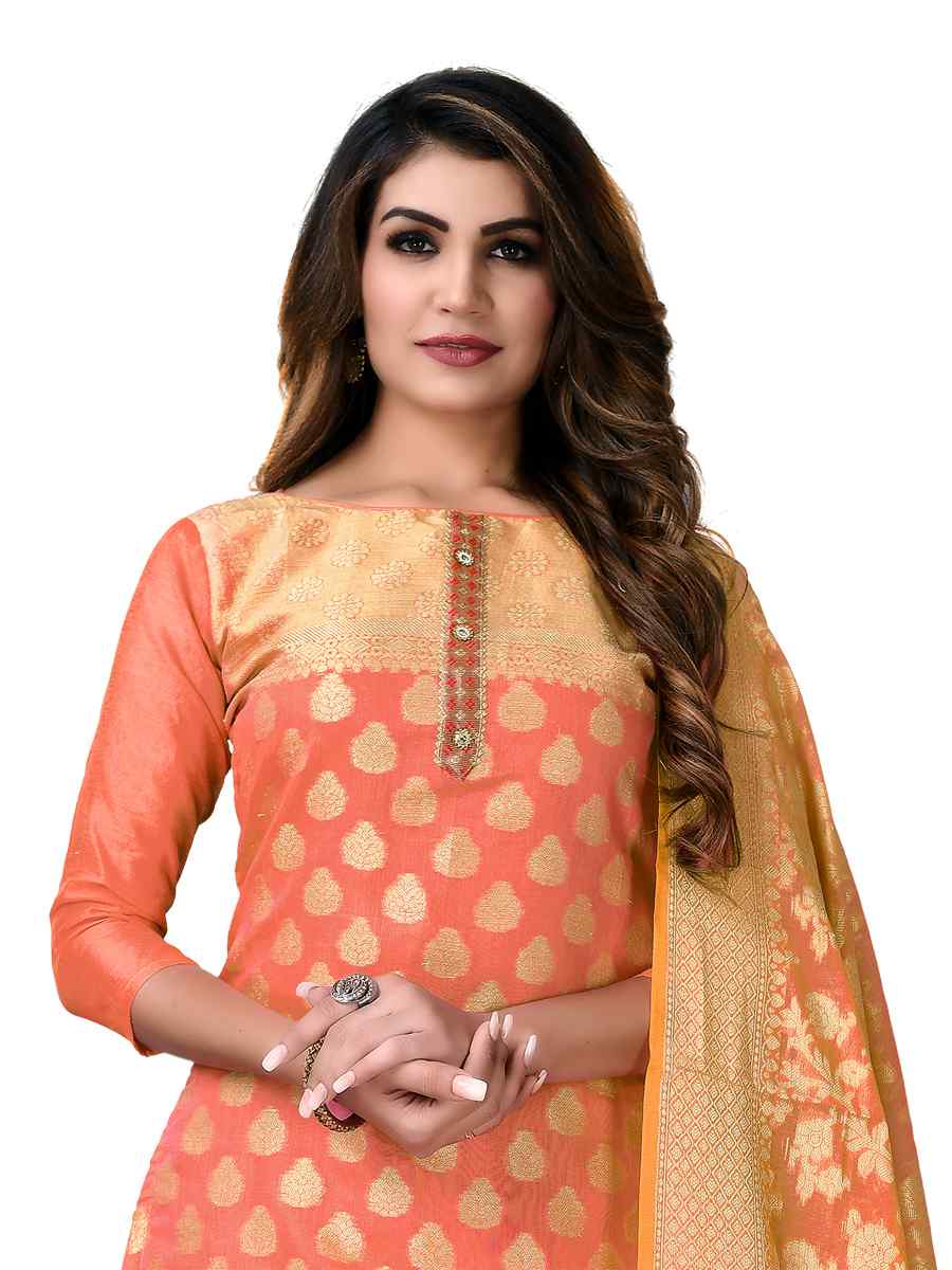 Peach Banarasi Jacquard Embroidered Festival Wedding Pant Salwar Kameez
