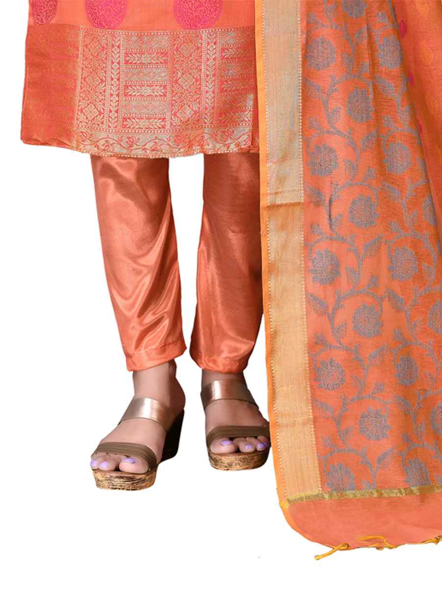 Peach Banarasi Jacquard Embroidered Festival Wedding Pant Salwar Kameez
