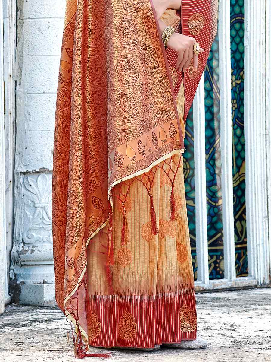 Peach Banarasi Silk Handwoven Wedding Festival Heavy Border Saree