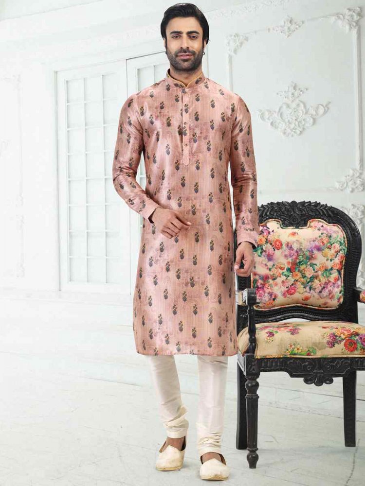 Peach Banarasi Silk Woven Festival Party Kurta