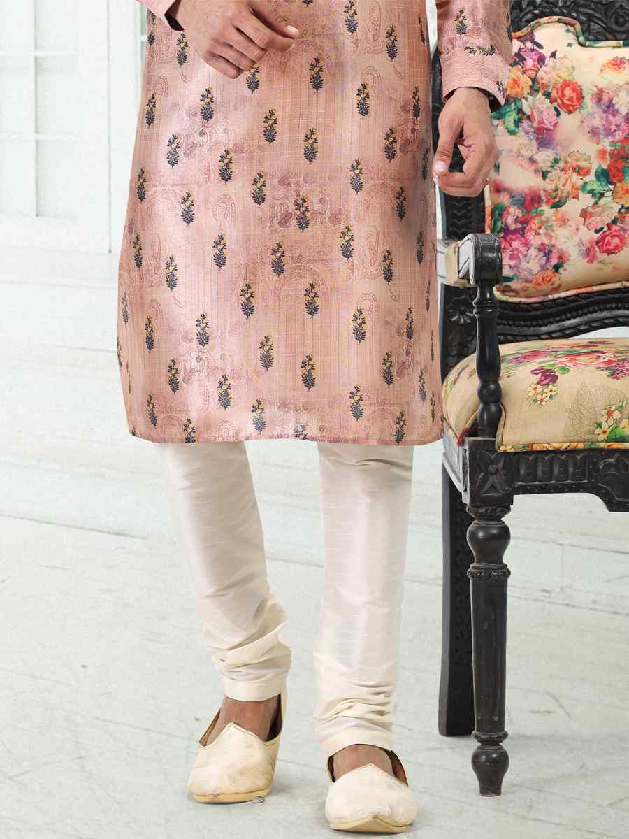 Peach Banarasi Silk Woven Festival Party Kurta