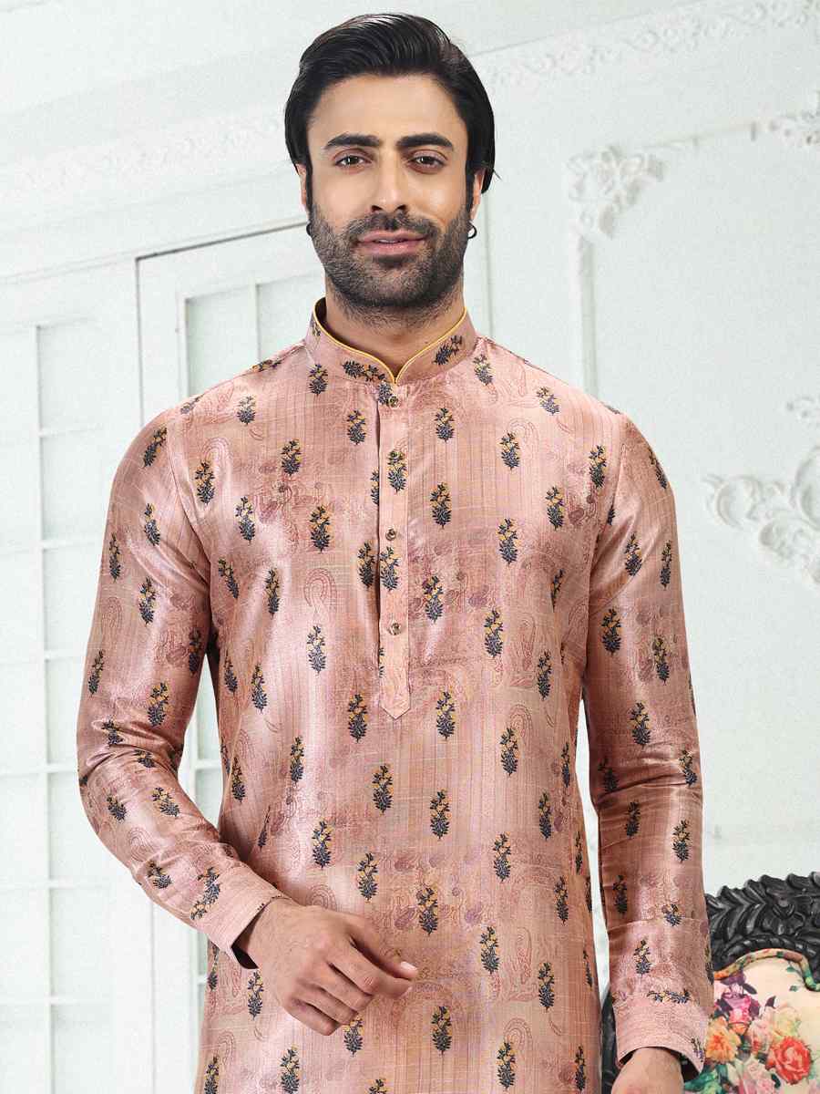 Peach Banarasi Silk Woven Festival Party Kurta