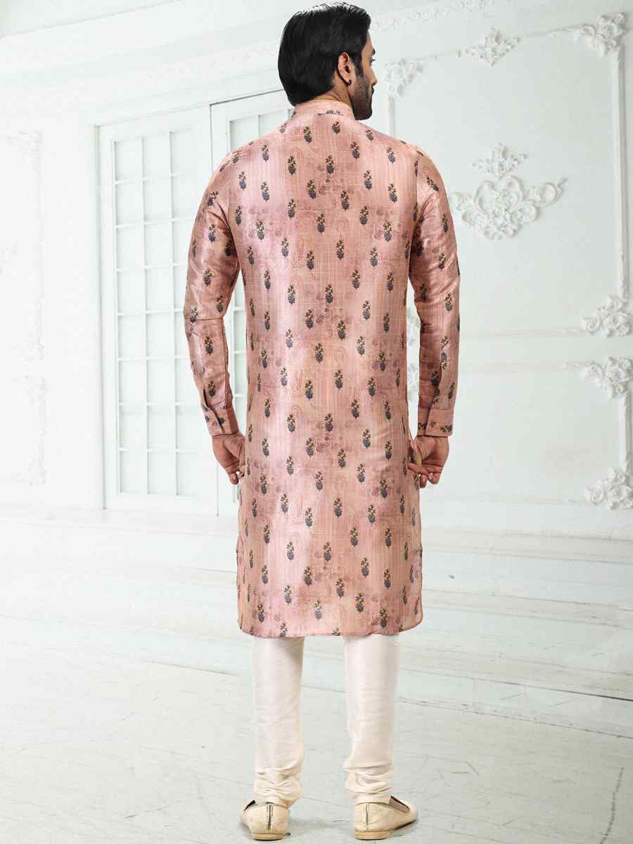 Peach Banarasi Silk Woven Festival Party Kurta