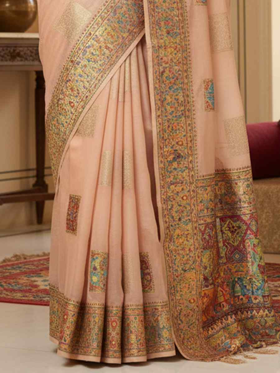 Peach Banarasi Soft Silk Zari Handwoven Casual Reception Festival Wedding Fancy Classic Style Sarees
