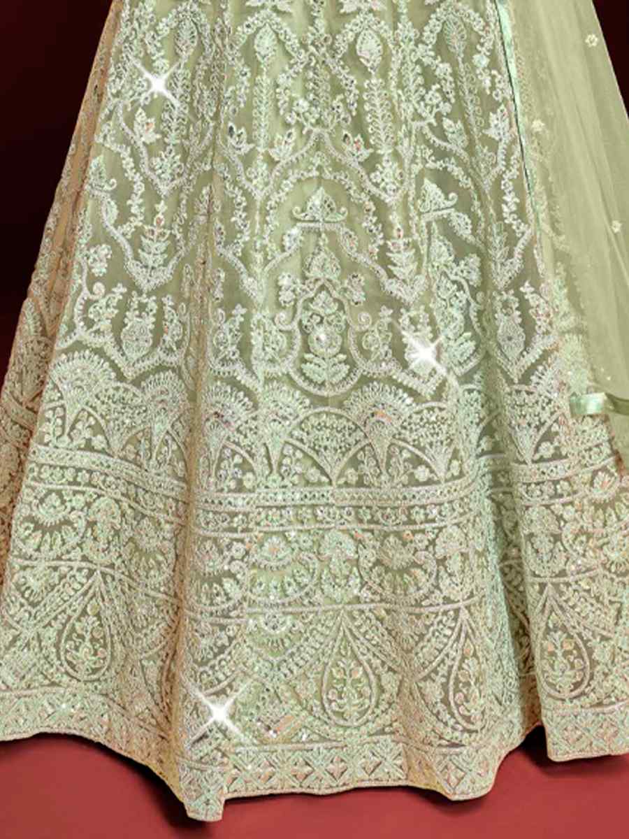 Peach Buterfly Net Embroidered Wedding Festival Anarkali Salwar Kameez
