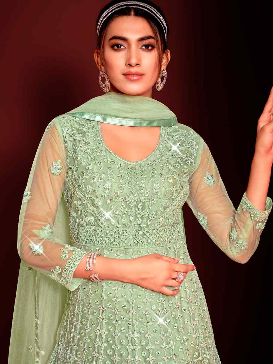 Peach Buterfly Net Embroidered Wedding Festival Anarkali Salwar Kameez