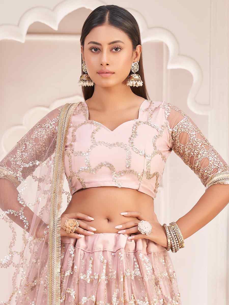 Peach Butterfly Net Embroidered Party Wear Festival Heavy Border Lehenga Choli